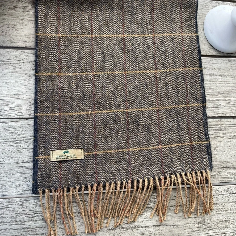 Henry White Dublin 100% Lambswool Plaid Fringed Wrap Scarf